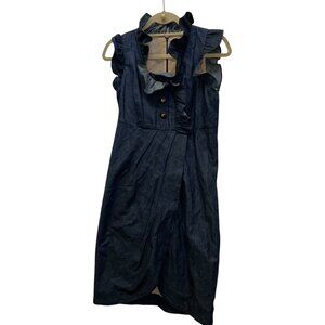 voom by joy han chambray denim anchor buttons ruffle trim dress M